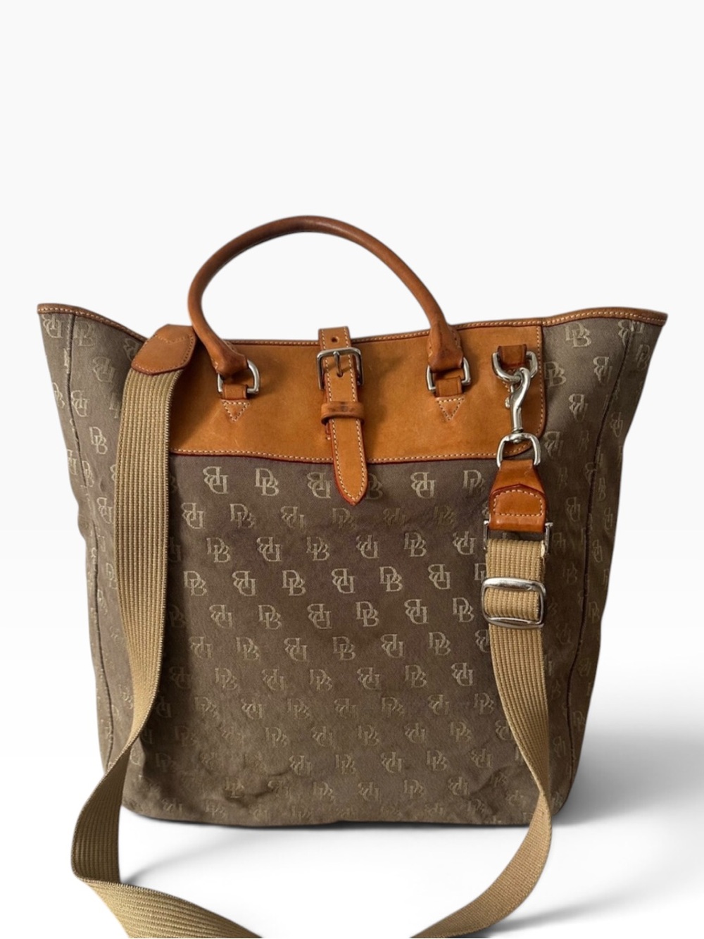 Dooney & Bourke Brown Canvas Messenger with Tan Leather Trim